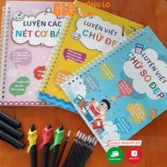 Combo 3 Quyển Luyện Tập Viết Chữ Số Đẹp, Luyện Nét Cơ Bản Kèm 2 Bút Mực Thần Kỳ 8 Ngòi