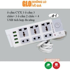 Ổ Cắm Điện CYX 218 Dân Dụng Có 4 Cổng Usb Tích Hợp Sạc Đa Năng, 3 Ổ Cắm 3 Chấu,3 Ổ Cắm 2 Chấu Dây Dài 3M Công Suất 2500W