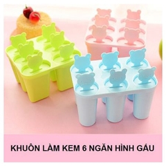 Khuôn Làm Kem Nhựa 6 Que Hình Gấu Cute Dễ Thương
