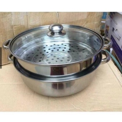 Nồi Hấp Xửng 2 Tầng Inox Mặt Kính Cao Cấp 28cm
