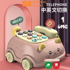Đồ Chơi Điện Thoại Bàn Hình Mèo Con Kéo Xe Có Nhạc Vui Nhộn Dành Cho Bé