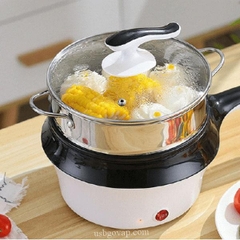 Ca Nấu Mì Có Lồng Hấp - Tay Cầm Ngang, Nấu Nước, Luộc Trứng Đa Năng Size 18cm