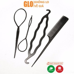 Bộ 4 Món Dụng Cụ Làm Tóc, Tạo Kiểu Phồng, Rút Búi Tóc Đa Năng Dễ Sử Dụng