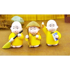 Bộ Tượng 3 Chú Tiểu Áo Vàng Ngộ Nghĩnh(Tịnh Tâm - Trí Tuệ - Hành Động)