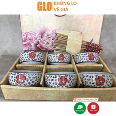 Bộ Chén Sứ Kèm Đũa Gồm 6 Cái Họa Tiết Hoa Mai Sắc Sảo