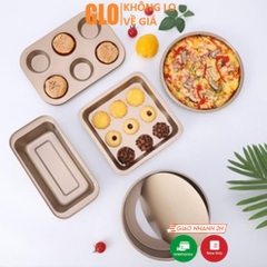 Khuôn Làm Bánh Cao Cấp Chống Dính Set 5 Chiếc, Khay Nướng Bánh Cupcake, Pizza, Làm Bánh Mì Bằng Thép Carbon An Toàn