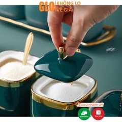 Bộ 4 Hũ Đựng Gia Vị Nhựa Cao Cấp Kèm Khay Và Thìa