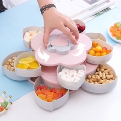 Khay Mứt Chưng Tết Hình Bông Hoa 2 Tầng Có Chỗ Để Điện Thoại