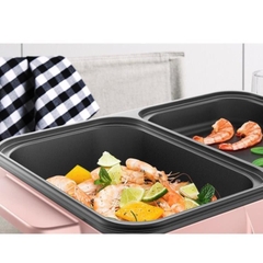 Bếp Điện Mini 2 Ngăn, Nồi Lẩu Nướng, Đế Chống Dính, Công Dụng 5 Trong 1