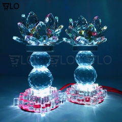 Cặp Đèn Hoa Sen Pha Lê Nguyên Khối Cao Cấp 17cm Tự Chuyển 7 Màu Cực Đẹp
