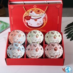 Bộ 6 Chén Kiểu Hoa Văn Cao Cấp Bohemia Và 6 Đôi Đũa Kèm Hộp Làm Quà Tặng Sang Trọng