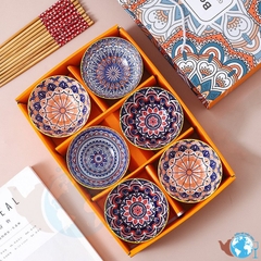 Bộ 6 Chén Kiểu Hoa Văn Cao Cấp Bohemia Và 6 Đôi Đũa Kèm Hộp Làm Quà Tặng Sang Trọng