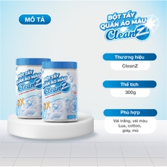 Bột Tẩy Quần Áo Màu CleanZ 300g Đánh Bay Vết Bẩn, Ố Màu Giúp Làm Sạch Quần Áo Như Mới