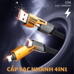 Dây Cáp Sạc Nhanh 4 In 1 Công Suất 65W PD27W Thiết Kế Tích Hợp Nhiều Cổng Sạc Tương Thích Nhiều Dòng Máy