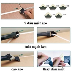 Bộ Dụng Cụ Miết Keo Silicon Kèm 5 Đầu Miết, Chà Ron Gạch, Cạo Cắt Keo Silicone Cửa Kính