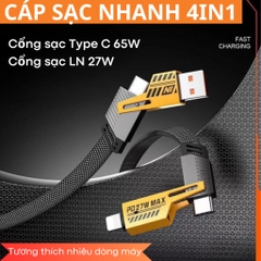Dây Cáp Sạc Nhanh 4 In 1 Công Suất 65W PD27W Thiết Kế Tích Hợp Nhiều Cổng Sạc Tương Thích Nhiều Dòng Máy