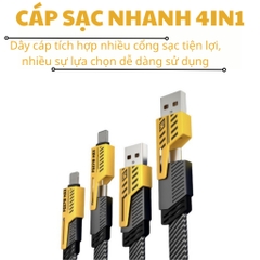 Dây Cáp Sạc Nhanh 4 In 1 Công Suất 65W PD27W Thiết Kế Tích Hợp Nhiều Cổng Sạc Tương Thích Nhiều Dòng Máy