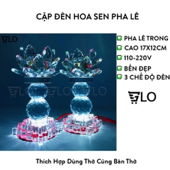 Cặp Đèn Hoa Sen Pha Lê Nguyên Khối Cao Cấp 17cm Tự Chuyển 7 Màu Cực Đẹp
