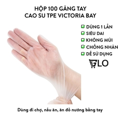 Hộp 100 Găng Tay Cao Su TPE Victoria Bay, Bao Tay Siêu Dai Dùng 1 Lần, Làm Bếp, Nấu Ăn, Ăn Đồ Nướng Bằng Tay Vệ Sinh