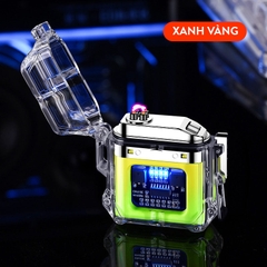 Quẹt Điện Plasma Chống Nước Chống Gió, Vỏ Trong Suốt Có Led Hiển Thị Pin