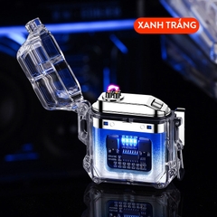 Quẹt Điện Plasma Chống Nước Chống Gió, Vỏ Trong Suốt Có Led Hiển Thị Pin