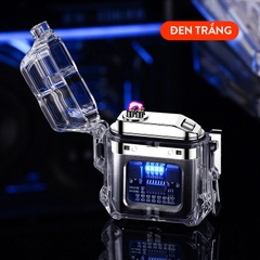 Quẹt Điện Plasma Chống Nước Chống Gió, Vỏ Trong Suốt Có Led Hiển Thị Pin