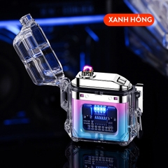 Quẹt Điện Plasma Chống Nước Chống Gió, Vỏ Trong Suốt Có Led Hiển Thị Pin