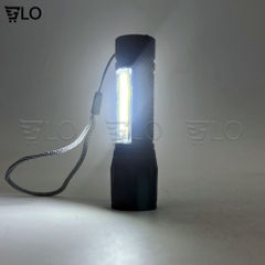 Đèn Pin Siêu Sáng Cao Cấp Mini M2, Có Zoom, 3 Chế Độ Sáng, Có Đèn COB Bên Hông, Kèm Dây Sạc Fullbox - Dùng Dây Đeo