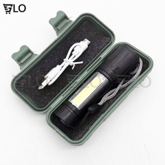 Đèn Pin Siêu Sáng Cao Cấp Mini M2, Có Zoom, 3 Chế Độ Sáng, Có Đèn COB Bên Hông, Kèm Dây Sạc Fullbox - Dùng Dây Đeo