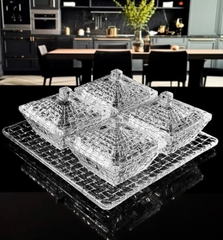 Bộ 4 Thố Mứt Thuỷ Tinh Pha Lê có nắp kèm khay sang xịn mịn DL EU