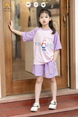 Bộ cotton Bé gái ngắn tay phối thỏ size đại 8/14T