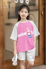 Bộ cotton Bé gái ngắn tay phối thỏ size đại 8/14T