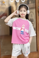 Bộ cotton Bé gái ngắn tay phối thỏ size đại 8/14T