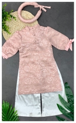Áo dài kèm mấn tay nơ đính cúc ngực 1/7*20