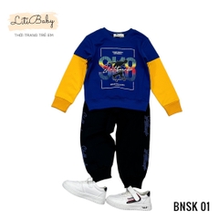 Bộ nỉ bé trai tay nối in chữ SK8 2/8