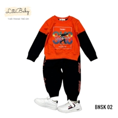 Bộ nỉ bé trai tay nối in chữ SK8 2/8