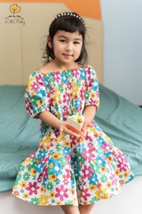 Váy thô hoa ngắn tay dúm ngực 2/12