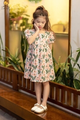 Váy thời trang trẻ em V08 thô hoa ngắn tay 2/8