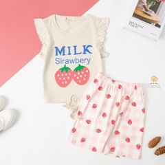 Bộ quần áo cotton TE ngắn tay BG cột nơ quần lửng 6/14