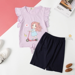 Bộ quần áo cotton TE ngắn tay BG cột nơ quần lửng 6/14