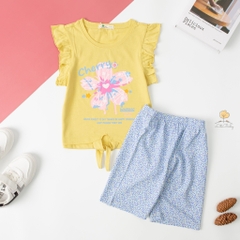 Bộ quần áo cotton TE ngắn tay BG cột nơ quần lửng 6/14