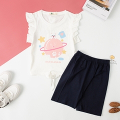 Bộ quần áo cotton TE ngắn tay BG cột nơ quần lửng 6/14