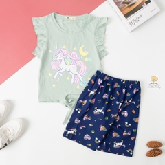 Bộ quần áo cotton TE ngắn tay BG cột nơ quần lửng 6/14
