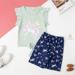 Bộ ngắn tay Bé gái cột nơ quần lửng size 6/14T