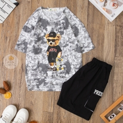 Bộ cotton trẻ em-bé trai B006 vải loang quần túi hộp 10/16
