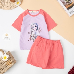 Bộ cotton Bé gái phối tay giáp lăng size 2/8 tuổi