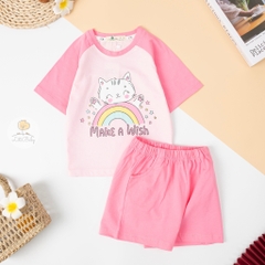 Bộ cotton Bé gái phối tay giáp lăng size 2/8 tuổi