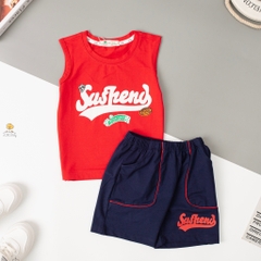 Bộ Bé trai sát nách in chữ SUSHEND size 2/8 tuổi