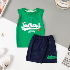 Bộ Bé trai sát nách in chữ SUSHEND size 2/8 tuổi