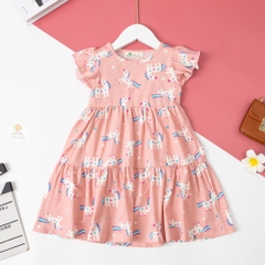 Váy cotton Bé gái tay cánh tiên 3 tầng size 2/12 tuổi